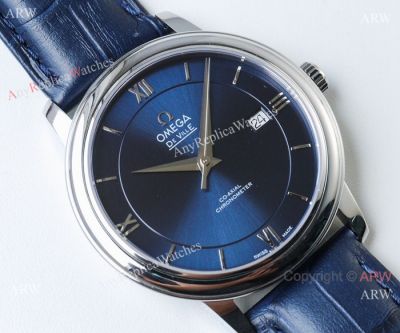 Highest Quality Copy Omega De Ville Swiss 2824 Watch SS Blue Dial